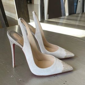 Christian louboutin almine pale gray 100mm stiletto glitter sz 38.5